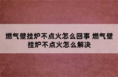 燃气壁挂炉不点火怎么回事 燃气壁挂炉不点火怎么解决